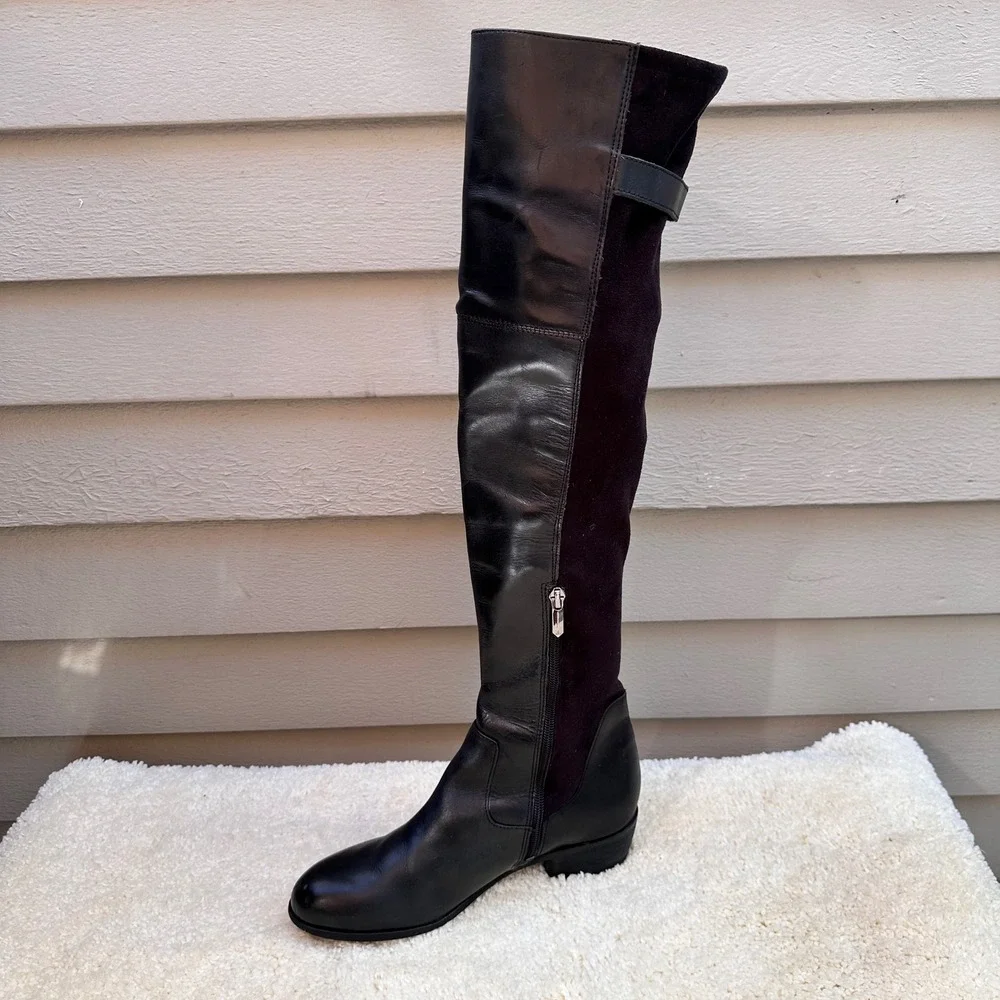 Sam Edelman Jacob Black Leather Over The Knee Boots Womens 8M Low Block Heel
